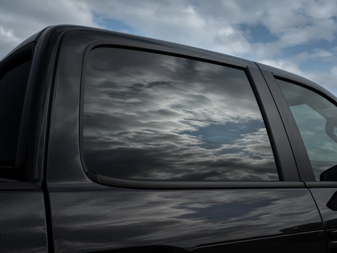 Dark tinted pickup truck window