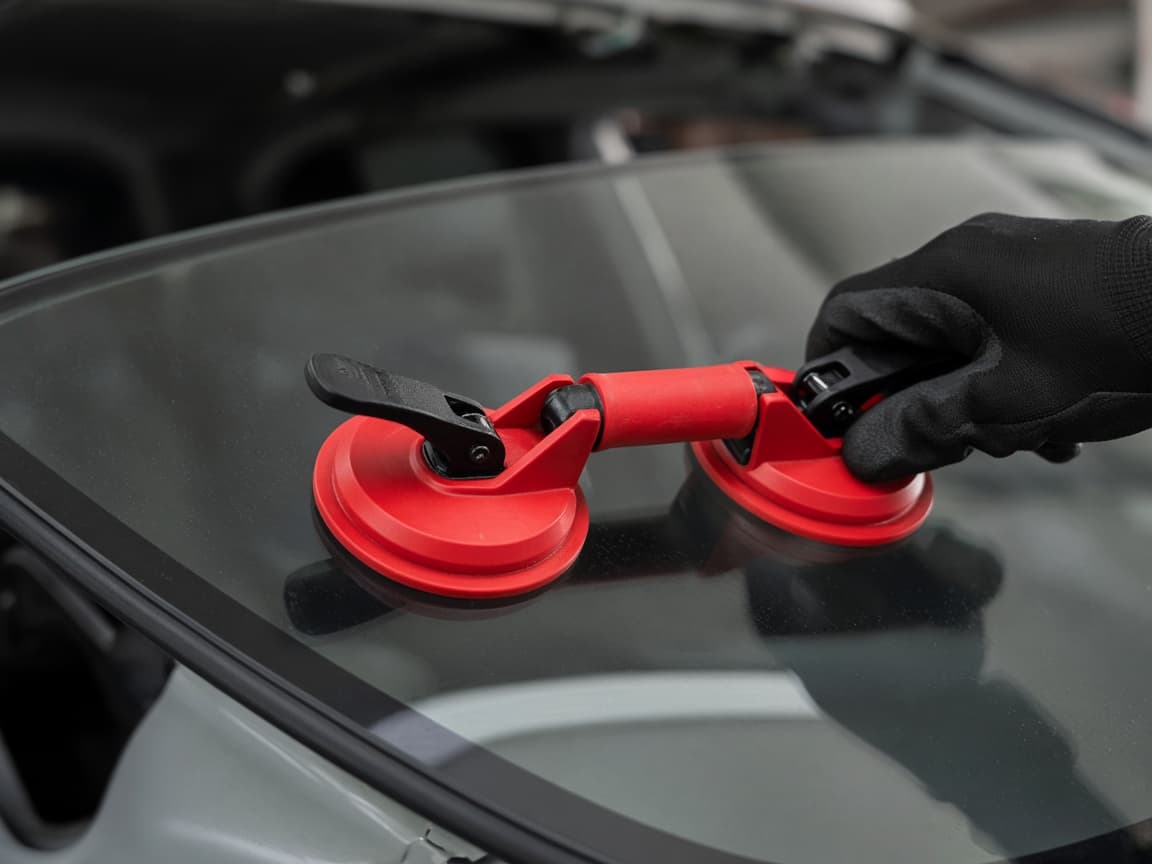 Suction cups on a windshield during installation